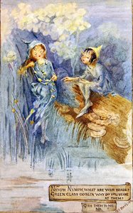 Nymfen og den grønne nisse (akvarel om bord) af Margaret E. Bayliss