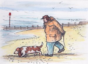Gåtur med hunden - 02 (pen og akvarel) af Margaret Loxton