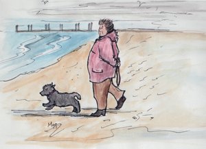 Gåtur med hunden - 03 (pen og akvarel) af Margaret Loxton
