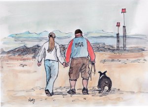 Gåtur med hunden - 04 (pen og akvarel) af Margaret Loxton