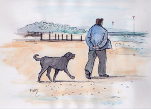 Gåtur med hunden - 07 (pen og akvarel) af Margaret Loxton