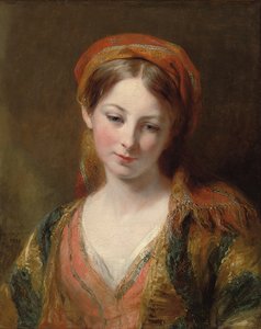 Portræt af en ung pige, menes at være Henrietta Carpenter, brystlængde, i orientalsk kjole, 1839