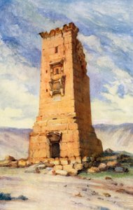 A Mortuary Tower, Palmyra (farvelitografi) af Margaret Thomas