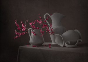 Lyserøde blomster og hvide kander af Margareth Perfoncio