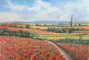 Cotswold valmuemark, 2022 (pastel) af Margo Starkey