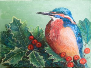 Kingfisher på bær, 2022 (pastel) af Margo Starkey