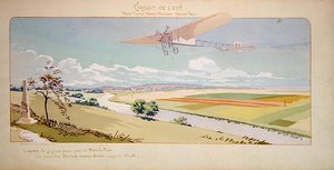 Comte Charles de Lambert i en Bleriot Monoplane flyver West Circuit, udgivet af Mabileau, Paris af Marguerite (fl.1909 14) Montaut