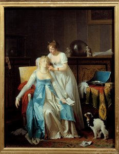 Dårlige nyheder En pige klædt i Premier Empire-mode besvimer, da hun læser et brev, der bebuder ulykke. Maleri af Marguerite Gerard (1761-1837) 1804 søn. 0,63x0,5 m