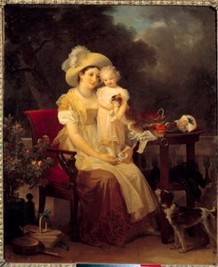 kvinde sidder og holder en pige på knæ Maleri af Marguerite Gerard (1761-1837) 1799 søn. 0,64x0,53m. Dijon, Museum of Fine Arts.