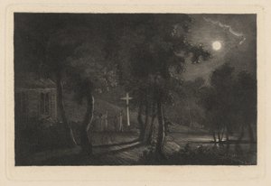Et Lakeside Chapel ved Moonlight af Maria Anna Fischer