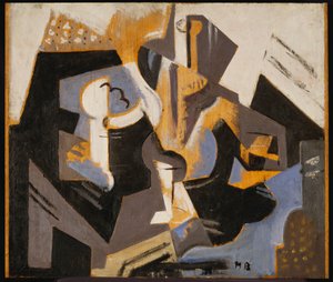 Kubistisk stilleben i blåt og gråt, ca. 1917 (olie om bord)