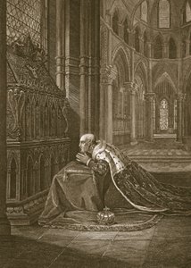 Lewis VII, konge af Frankrig, før Becketts grav, indgraveret af W. Sharp, illustration fra David Humes 