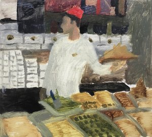 Turkish Sweets Seller, 2019 (olie på papir)