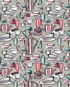 Candy Stripe Tea Party, 2020 (akvarel, pen, på papir) af Marianna Kulukundis