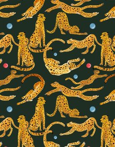 Leoparder i leg, 2020 (akvarel og pen på papir) af Marianna Kulukundis