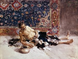 Opiumsrygeren. Opium ryger. Maleri af Mariano Fortuny y Marsal (1838-1874)