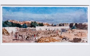 Nordafrikansk landskab, efter 1862 (akvarel over forberedende grafitaftegning på tykt vævet papir)