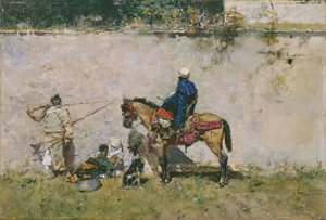 Orientalisme: en marokkansk familie ved vandet (Marokkanerne) - Maleri af Mariano Fortuny (1838-1874)