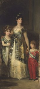 Dronningen af Spanien og prinserne. Kopi fra Goya af Mariano Fortuny y Marsal