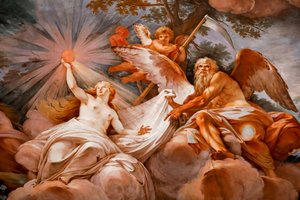 Romulus bliver budt velkommen i Olympus af Jupiter. Detalje af "Apotheosis of Romulus" 1775 -1779, fresco