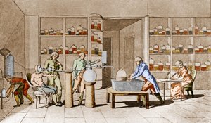 Antoine Laurent de Lavoisier (1743-1794), fransk kemiker, har en erfaring med vejrtrækningen hos mennesker i hvile. Fra tegningen af Mme Lavoisier.Paris 1700-tallet. Leemage samling af Marie Anne Pierrette Lavoisier