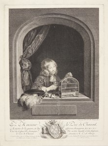 En dreng med et fuglebur i et vindue af Marie Louise Adélaïde Boizot
