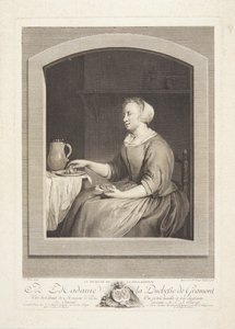 En hollandsk kvinde spiser morgenmad, set gennem et vindue af Marie Louise Adélaïde Boizot