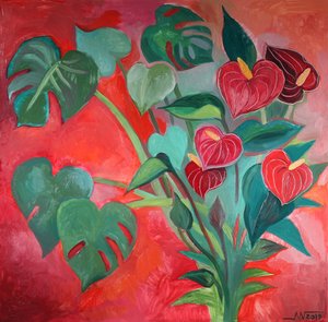 Tropiske Monstera- og Anthurium-blomster