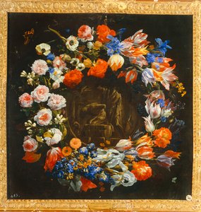 Blomsterkrans med Isaks offer i midten af Mario (follower of) Nuzzi