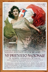 Italiensk allegorisk illustration af det nationale lån, ca. 1918 (plakat)