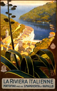 Rejseplakat til den italienske riviera, ca. 1920 (litho)
