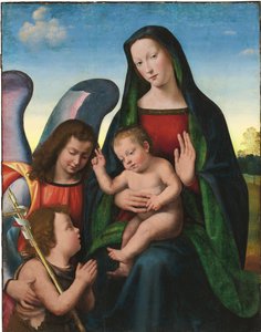 Madonnaen og barnet med den unge Sankt Johannes Døberen og en engel af Mariotto Albertinelli