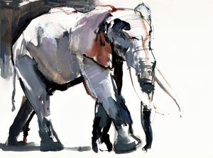 African Elephant, 2012, (blandet medier på papir) af Mark Adlington