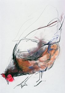 Feeding Hen, Trasierra, 1998 (grafit, conte og trækul på papir)