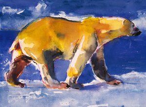 Yellow Bear, 1999 (blandet medier på papir) af Mark Adlington