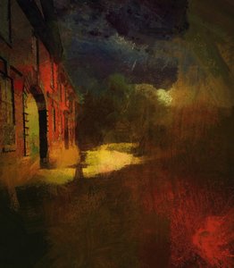 Calke Abbey med meteoritregn (mixed media) af Mark Gordon