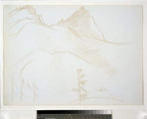 Bjerglandskab med fyrretræer af Marsden Hartley