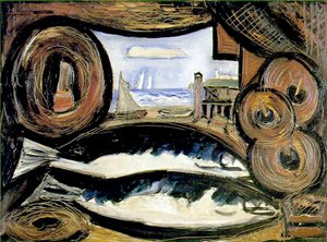 The Fish House, New England, 1934 af Marsden Hartley