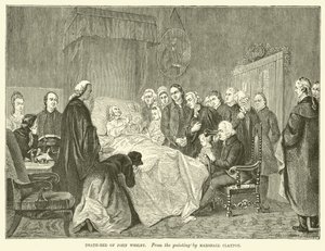 John Wesleys dødsleje (gravering) af Marshall (after) Claxton