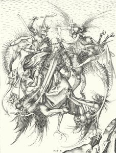 Sankt Antonius fristelse (gravering) af Martin (after) Schongauer