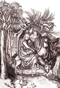 Flugten til Egypten, den hellige familie af Martin (after) Schongauer