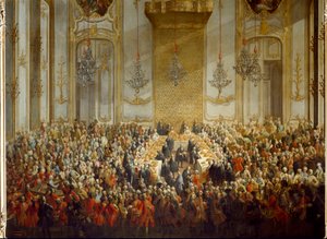 Officiel banket arrangeret til brylluppet af prinsesse Isabella af Parma med kejser Joseph II, den 06/10/1760. Detalje (maleri) af Martin (and studio) Mytens or Meytens
