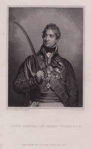 Sir Thomas Picton, walisisk general fra Napoleonskrigene dræbt i slaget ved Waterloo (gravering) af Martin Archer (after) Shee