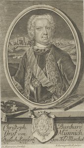 Portræt af grev Burkhard Christoph von Munnich 1683-1767, ca 1730.