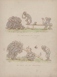 Side fra Cynicus Humors (farvet gravering)