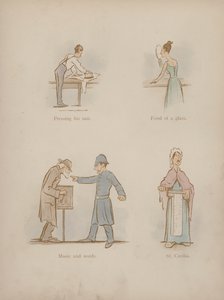 Side fra Cynicus Humors (farvet gravering)