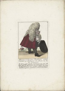 Fra dwerg Chevalier Rondeau als een parlamentslid, ca. 1710 Monsieur le Chevalier Rondeau, stortaler i de stummes parlament, i ceremoniel kjole (titel på objektet) Il Callotto resurcitato oder Neu eingerichtes Zwerchen Cabinet (serietitel) af Martin Engelbrecht (attributed to)