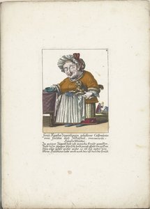 De dwerg Frau Agatha Zipperlingin met hondje, ca. 1710 Fru Agatha Zipperlingin, født Castaunin von Falten und Zeckerthal, berømt hundemor (titel på objektet) Il Callotto resurcitato eller nyindrettet lille kabinet (serietitel) af Martin Engelbrecht (attributed to)