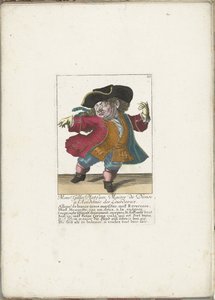 Dværgen Gilles Platfues som fransk dansemester, ca. 1710 Mgr. Gilles Platfues, Master of Dance ved Academie des Lourdeaux (titel på objekt) Il Callotto resurcitato eller nyudnævnt Zwerchen-kabinet (serietitel)