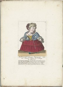 Dwerg als de Franse Mademoiselle Jolicoeur, ca. 1710 Mademoiselle Jolicoeur, danser med sin elsker ved Opera du Village i Provence (titel på objektet) Il Callotto resurcitato oder Neu eingerichtes Zwerchen Cabinet (serietitel) af Martin Engelbrecht (attributed to)